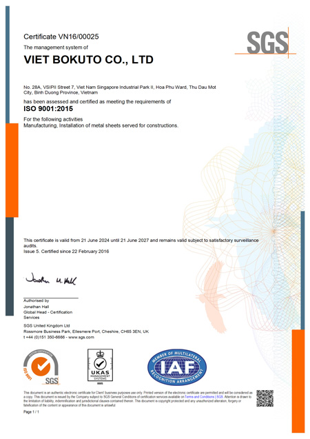 ISO 9001:2015 Quality Management System Certificate